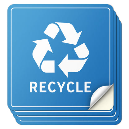 5 inch Recycle Bin Vinyl Sticker: Square Blue & White Decal