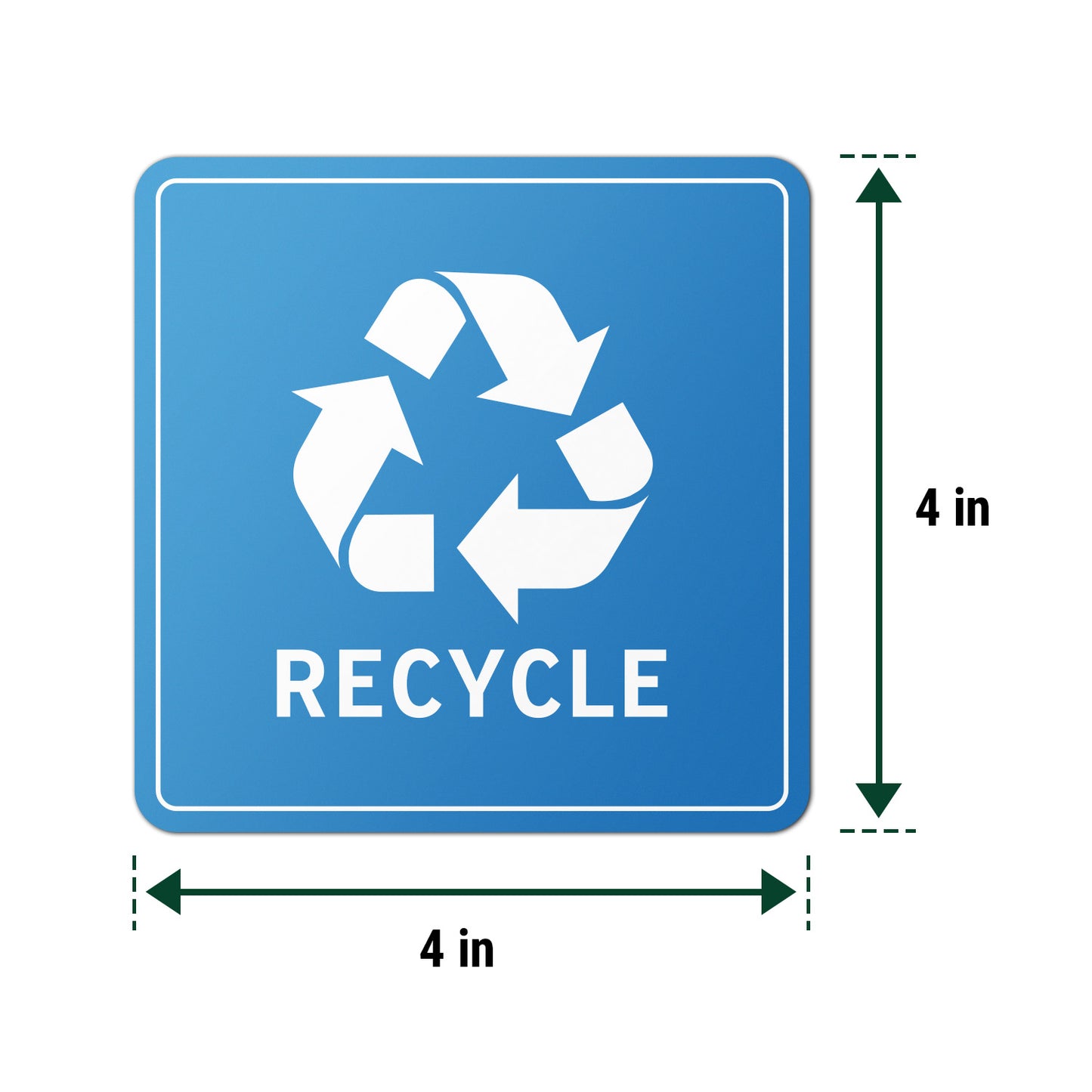 5 inch Recycle Bin Vinyl Sticker: Square Blue & White Decal