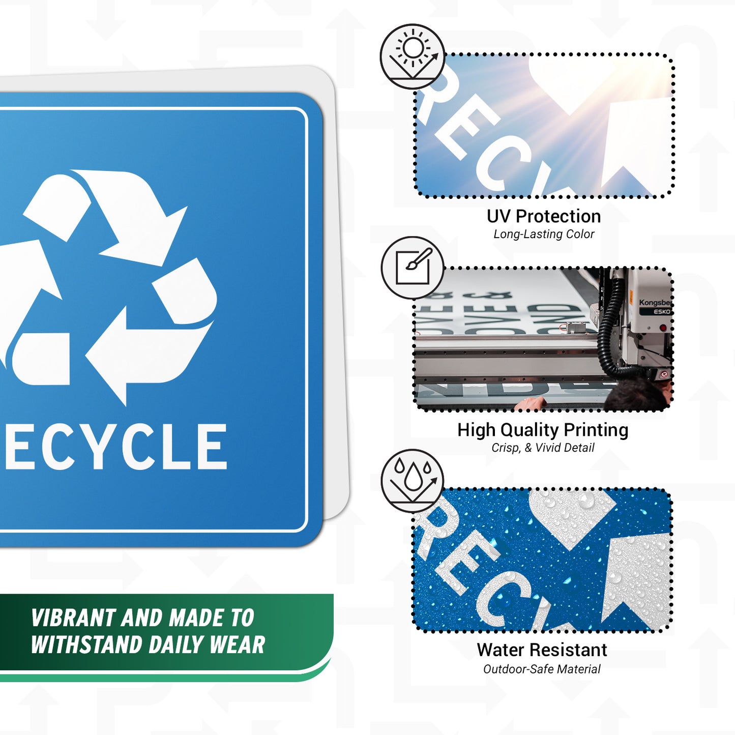 5 inch Recycle Bin Vinyl Sticker: Square Blue & White Decal