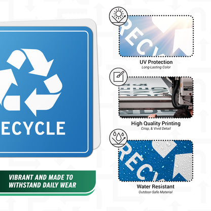 5 inch Recycle Bin Vinyl Sticker: Square Blue & White Decal