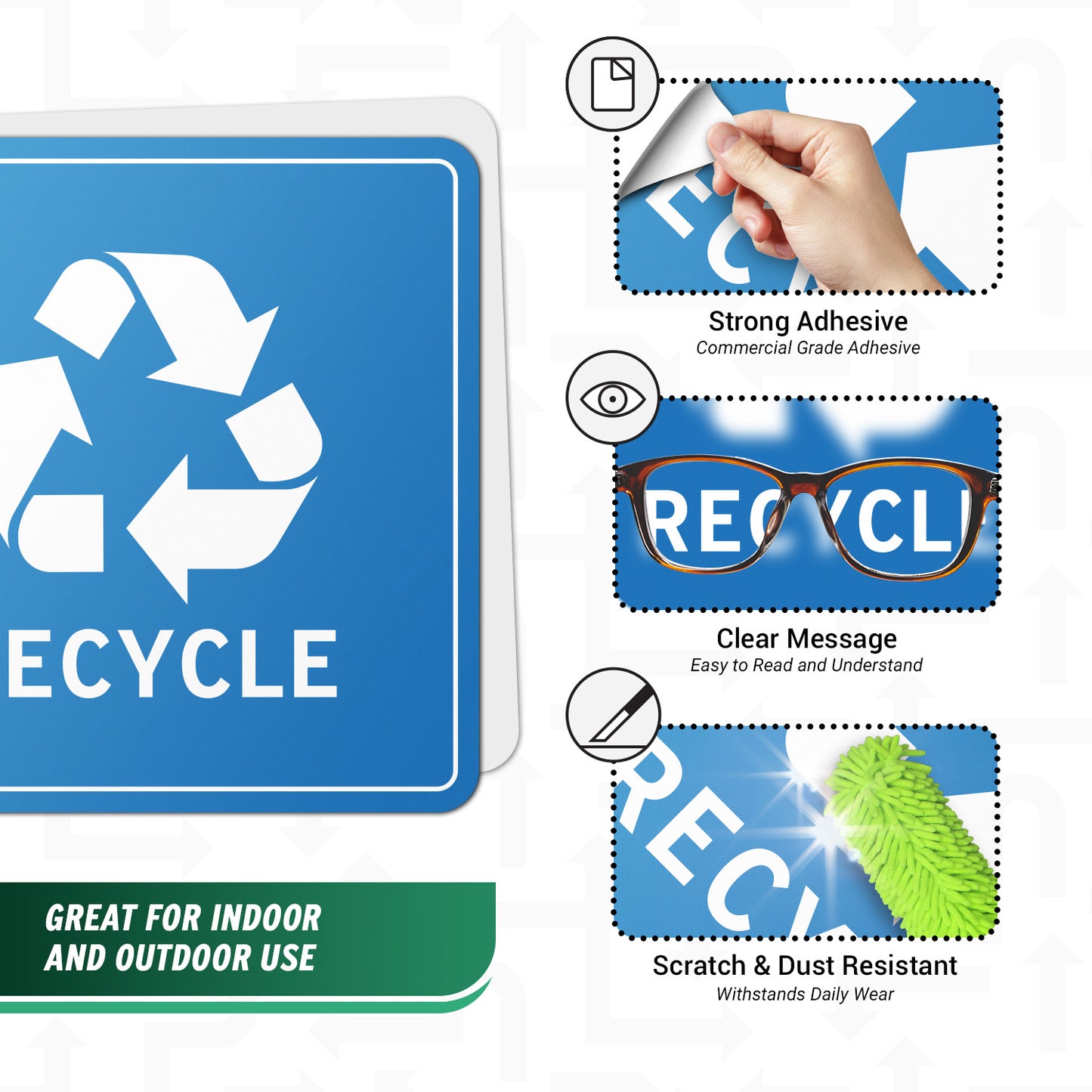 5 inch Recycle Bin Vinyl Sticker: Square Blue & White Decal