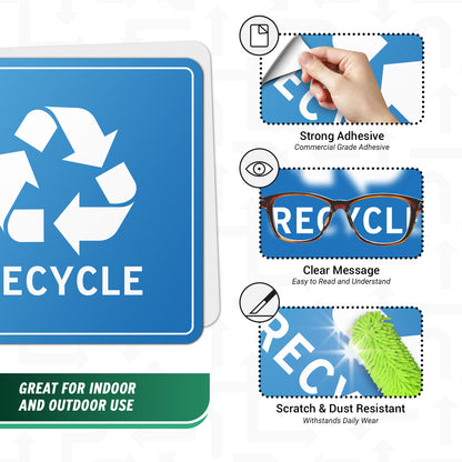 5 inch Recycle Bin Vinyl Sticker: Square Blue & White Decal