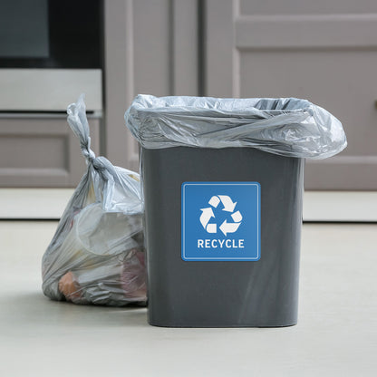 5 inch Recycle Bin Vinyl Sticker: Square Blue & White Decal