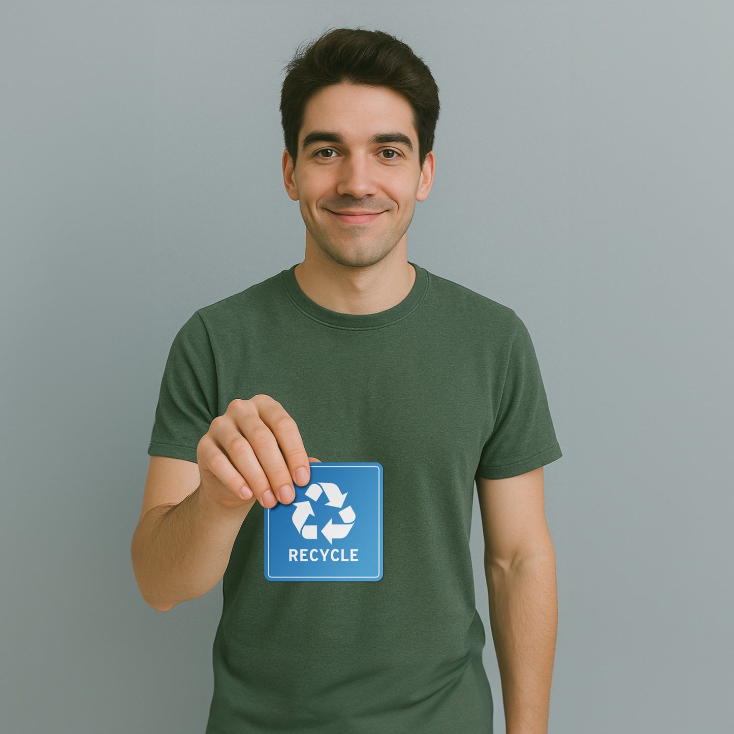 5 inch Recycle Bin Vinyl Sticker: Square Blue & White Decal