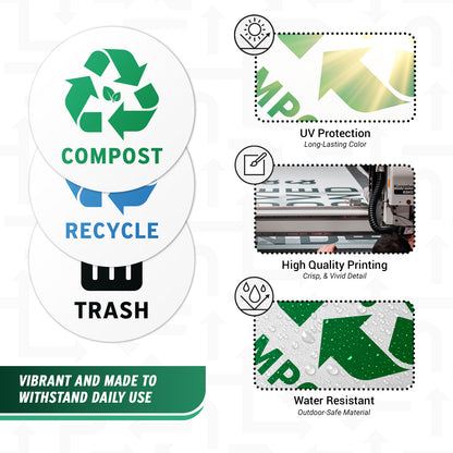 5in Waste Sorting Decal: Trash, Recycle, Compost Sticker (Bundle Mix)