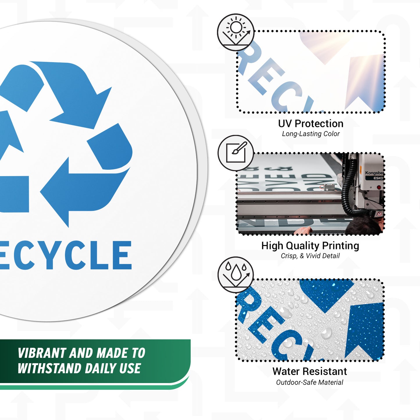 5in Waste Bin Label: Recycling Image Sticker (Blue)