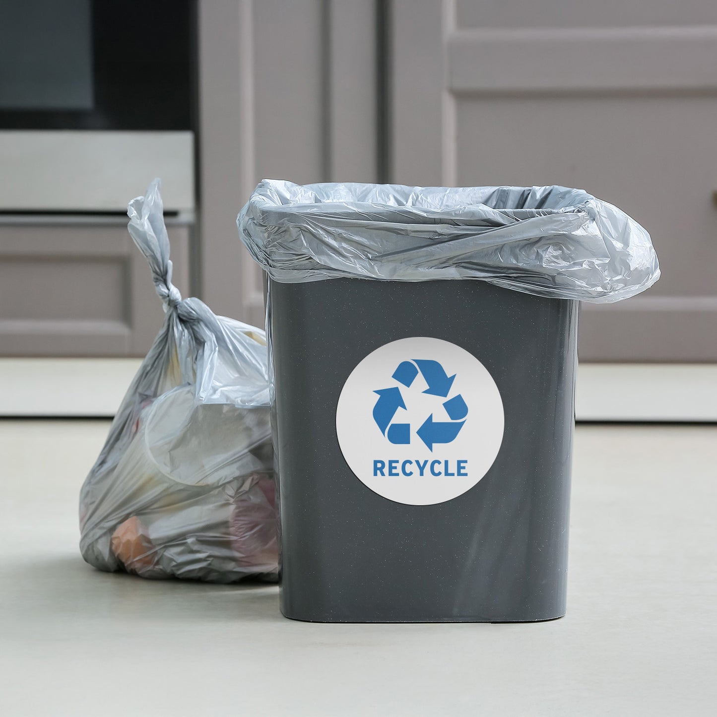 5in Waste Bin Label: Recycling Image Sticker (Blue)