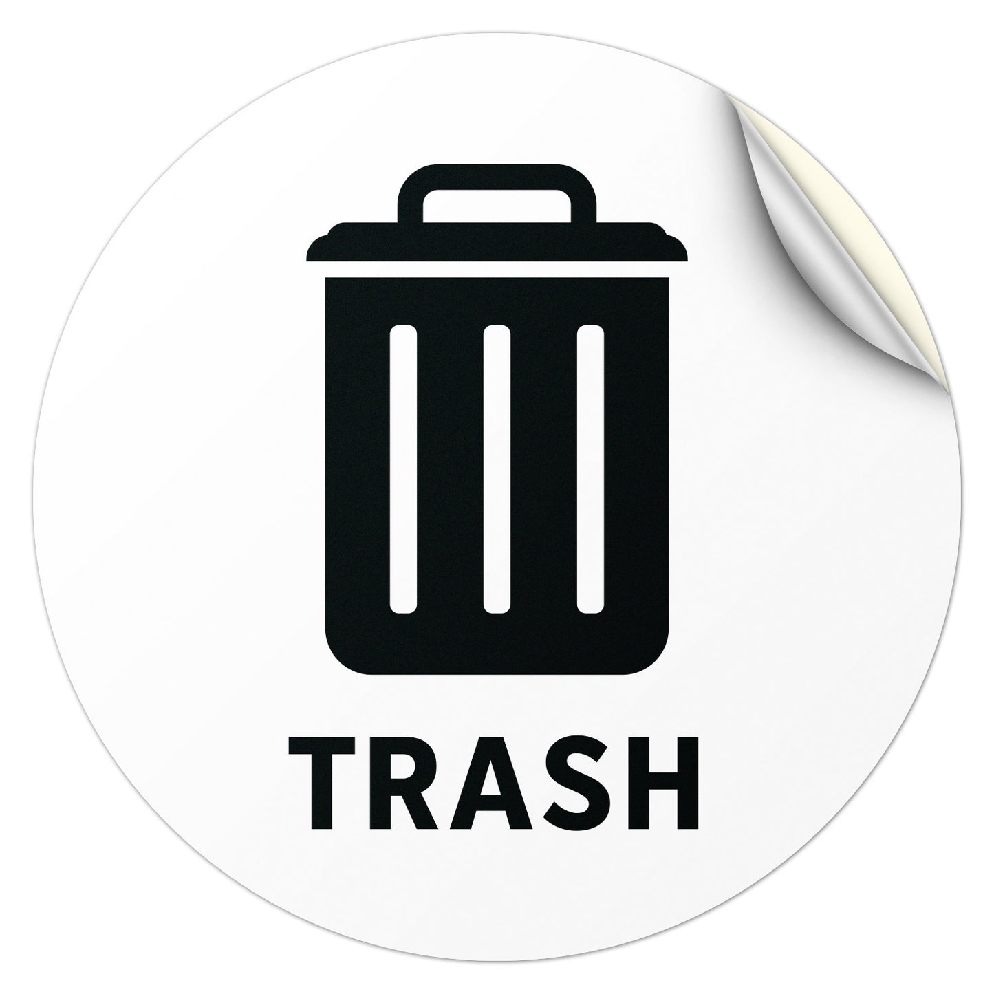 5in Waste Bin Label: Trash Can Image Circle Sticker