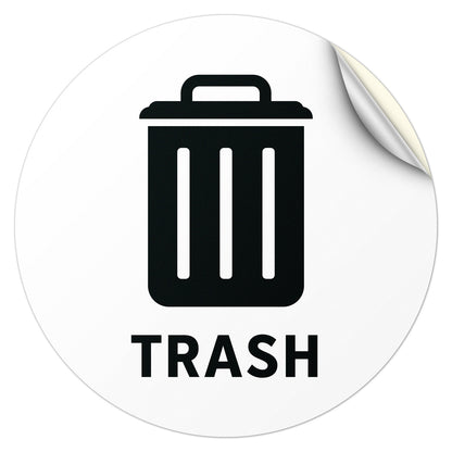 5in Waste Bin Label: Trash Can Image Circle Sticker