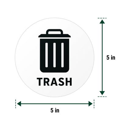 5in Waste Bin Label: Trash Can Image Circle Sticker