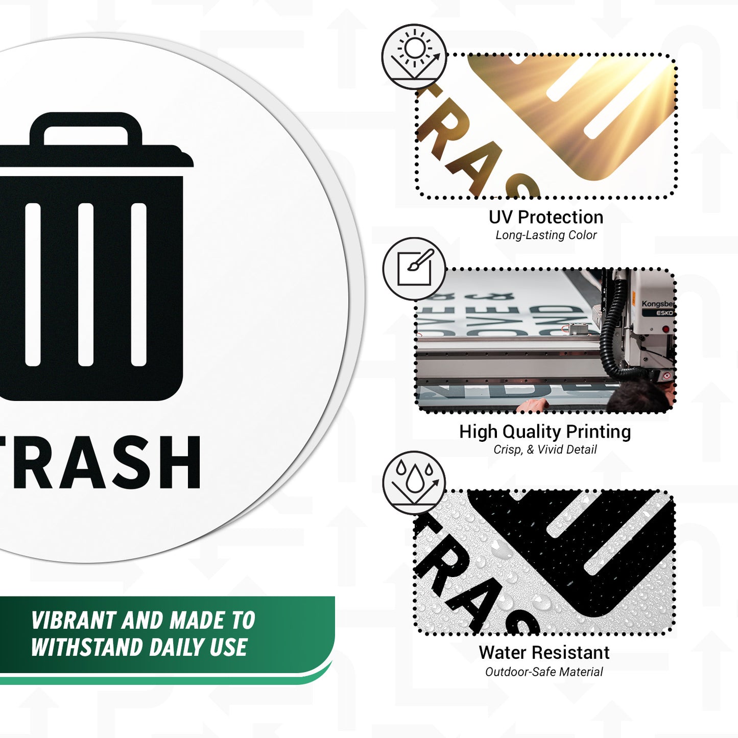 5in Waste Bin Label: Trash Can Image Circle Sticker