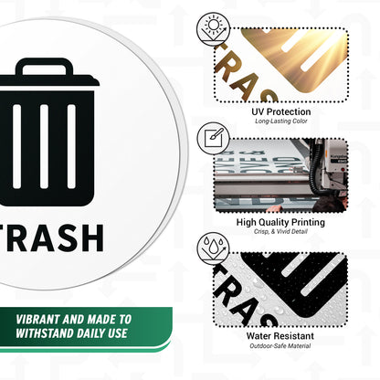 5in Waste Bin Label: Trash Can Image Circle Sticker