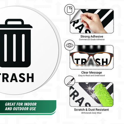 5in Waste Bin Label: Trash Can Image Circle Sticker