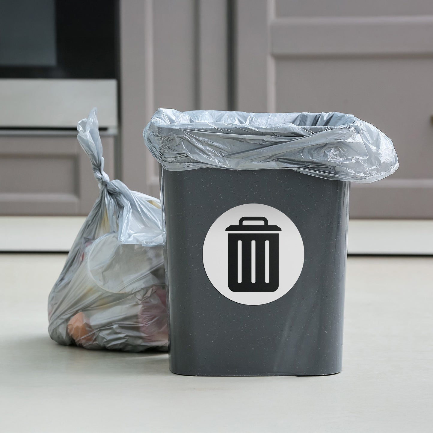 5 inch Bin Label: Trash Vinyl Sticker (White Decal)