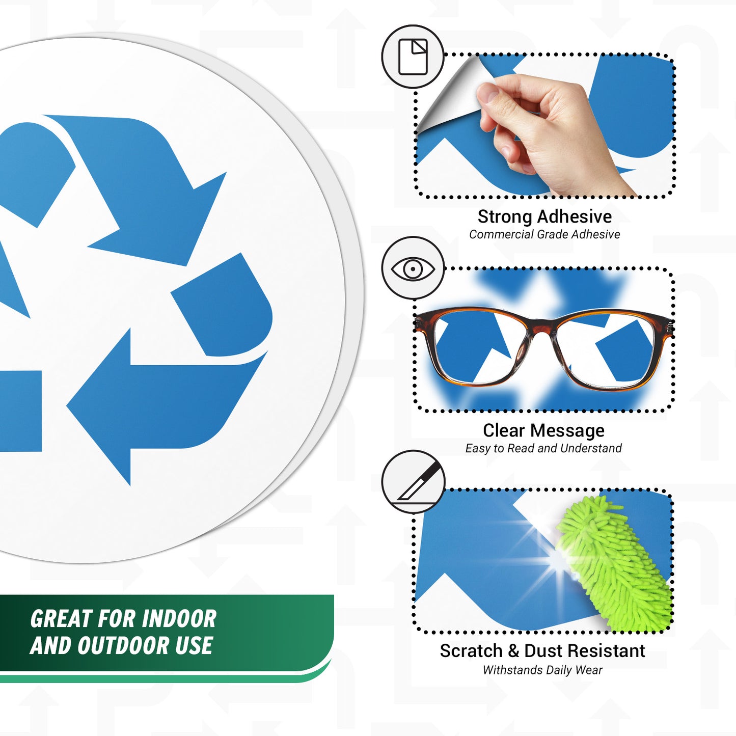 5 inch Recycle Bin Label: Universal Vinyl Sticker (Blue Logo)