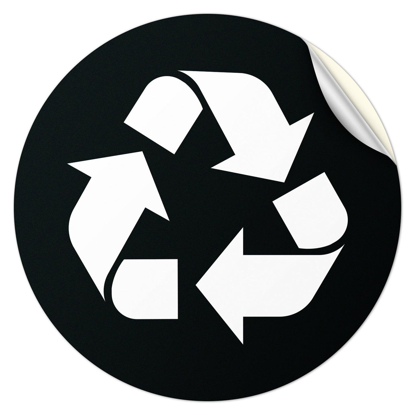 5 inch Bin Label: Recycle Vinyl Sticker Universal Symbol (Black & White)
