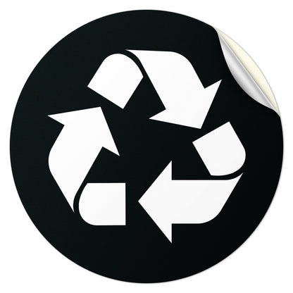 5 inch Bin Label: Recycle Vinyl Sticker Universal Symbol (Black & White)