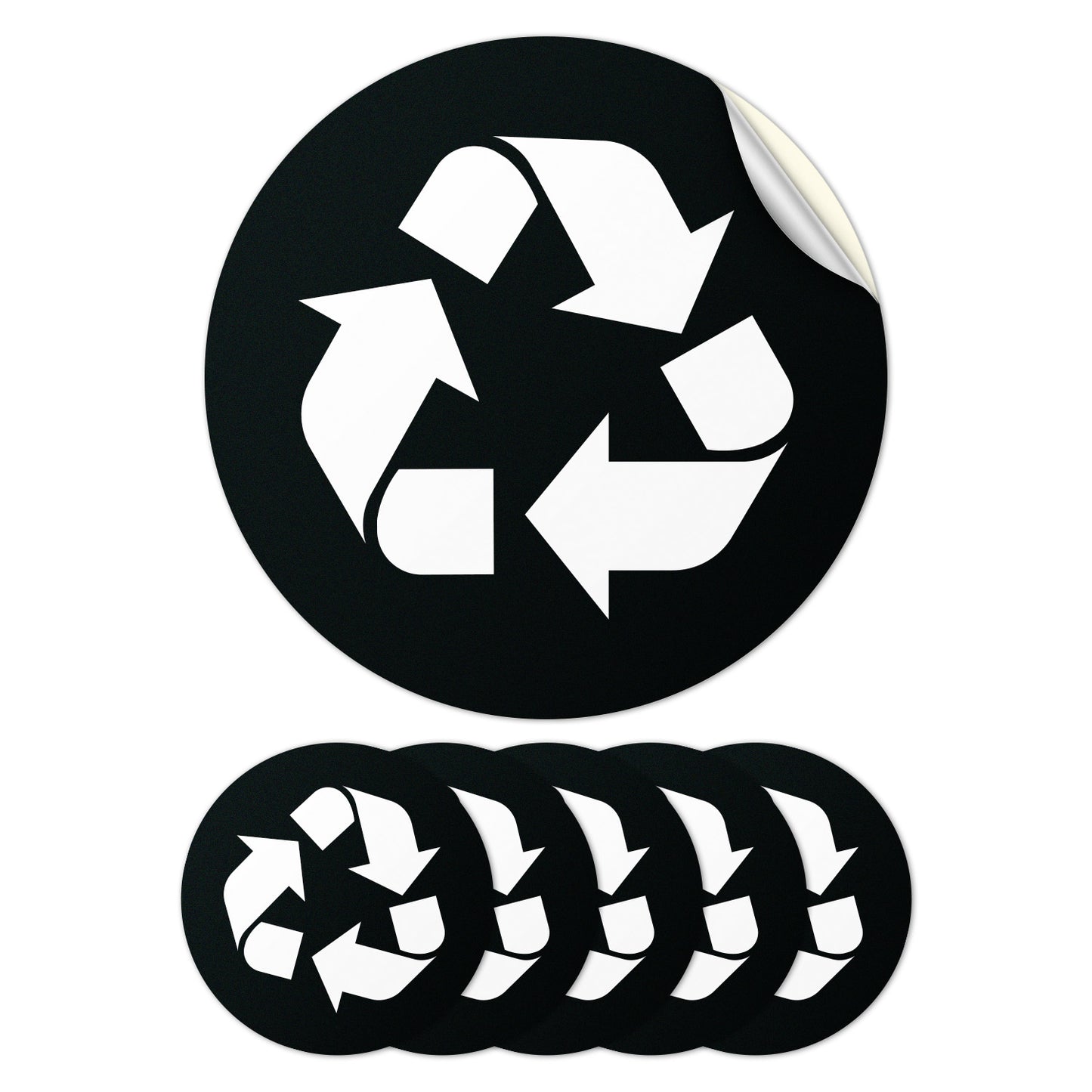 5 inch Bin Label: Recycle Vinyl Sticker Universal Symbol (Black & White)