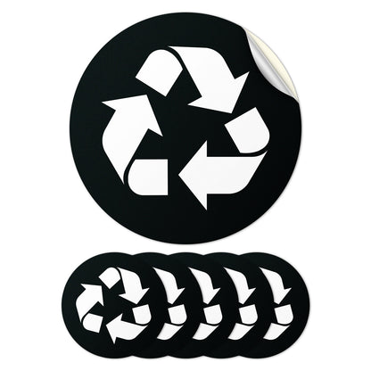 5 inch Bin Label: Recycle Vinyl Sticker Universal Symbol (Black & White)