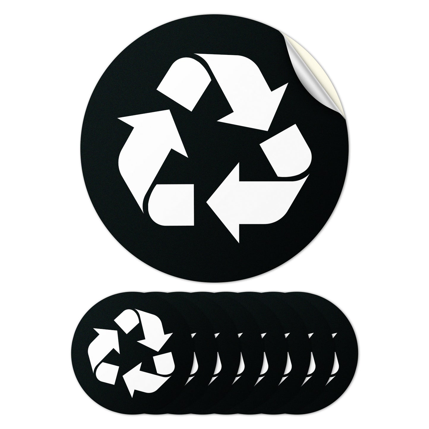 5 inch Bin Label: Recycle Vinyl Sticker Universal Symbol (Black & White)