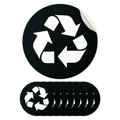 5 inch Bin Label: Recycle Vinyl Sticker Universal Symbol (Black & White)