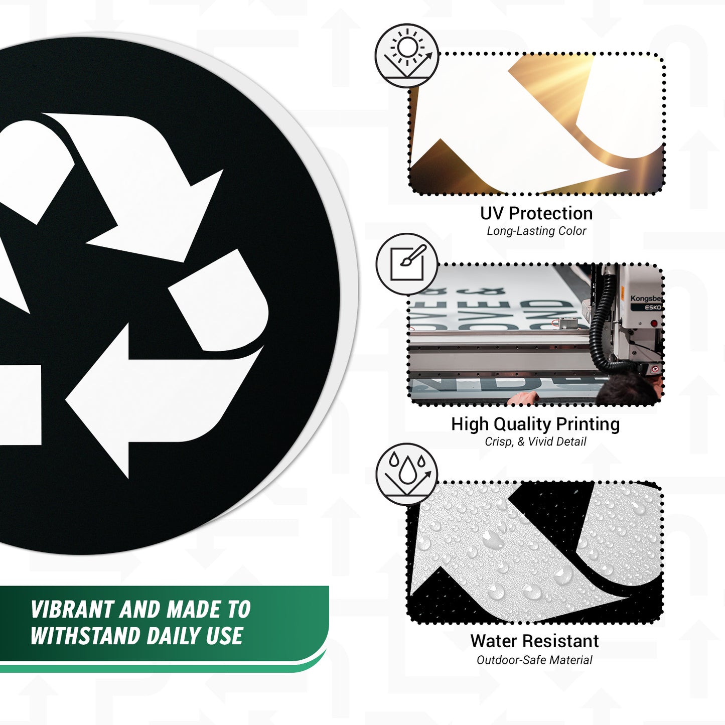 5 inch Bin Label: Recycle Vinyl Sticker Universal Symbol (Black & White)