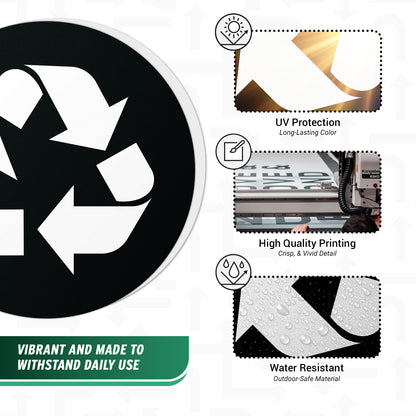 5 inch Bin Label: Recycle Vinyl Sticker Universal Symbol (Black & White)