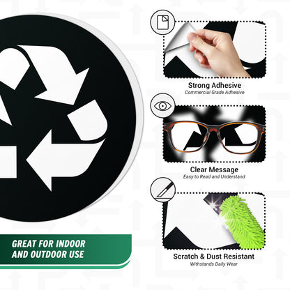 5 inch Bin Label: Recycle Vinyl Sticker Universal Symbol (Black & White)
