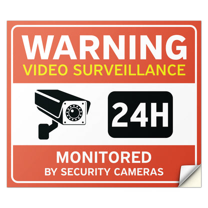 7 x 6in Warning Sticker: Video Surveillance 24hr Security Camera Notice