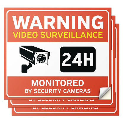 7 x 6in Warning Sticker: Video Surveillance 24hr Security Camera Notice