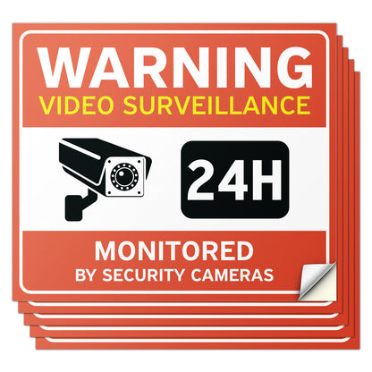 7 x 6in Warning Sticker: Video Surveillance 24hr Security Camera Notice