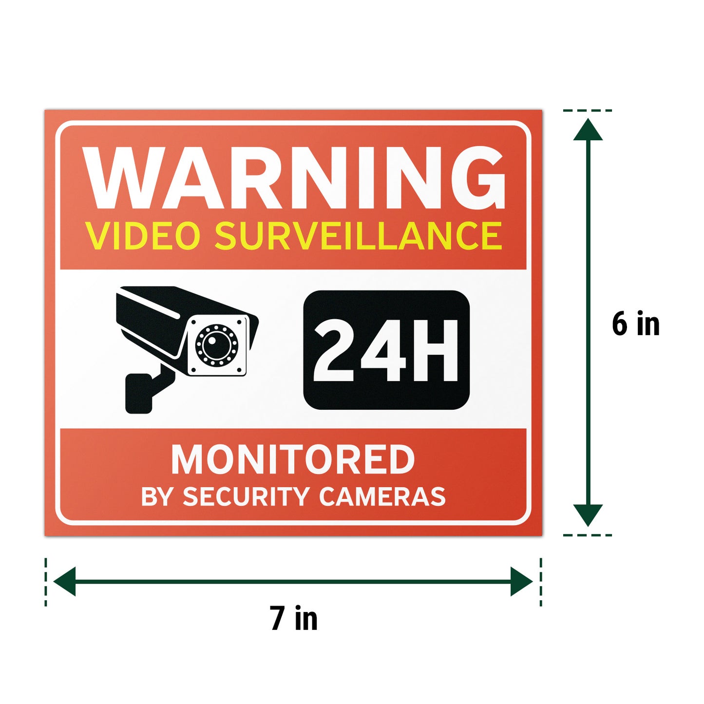 7 x 6in Warning Sticker: Video Surveillance 24hr Security Camera Notice
