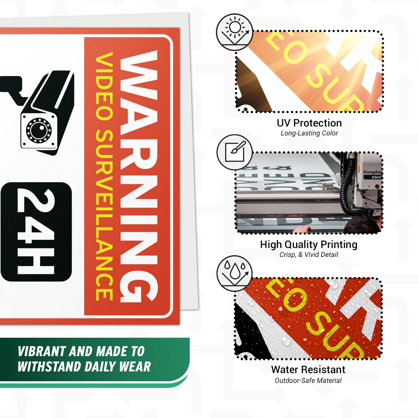 7 x 6in Warning Sticker: Video Surveillance 24hr Security Camera Notice