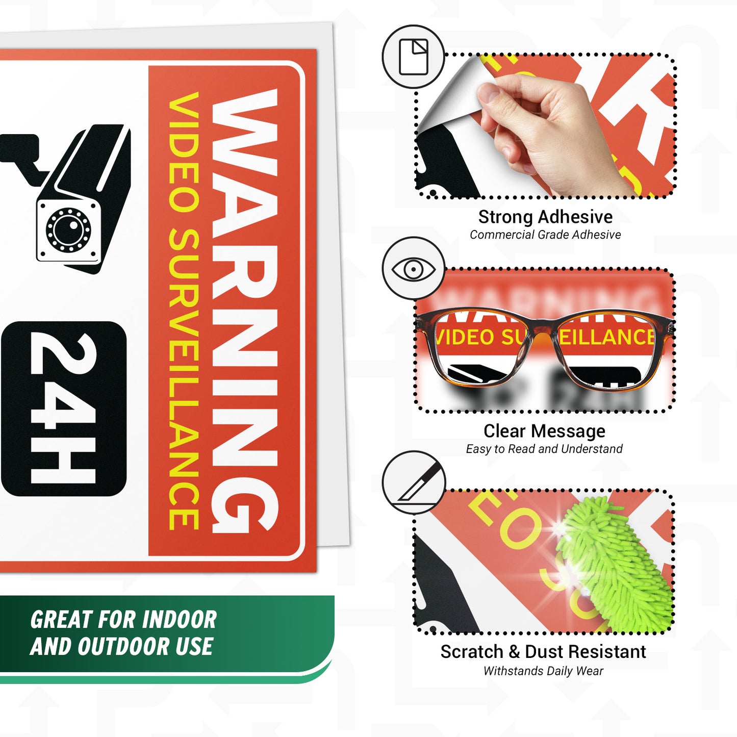 7 x 6in Warning Sticker: Video Surveillance 24hr Security Camera Notice