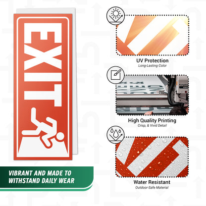 10 x 4in Exit Signs: Red Vinyl Durable Decal