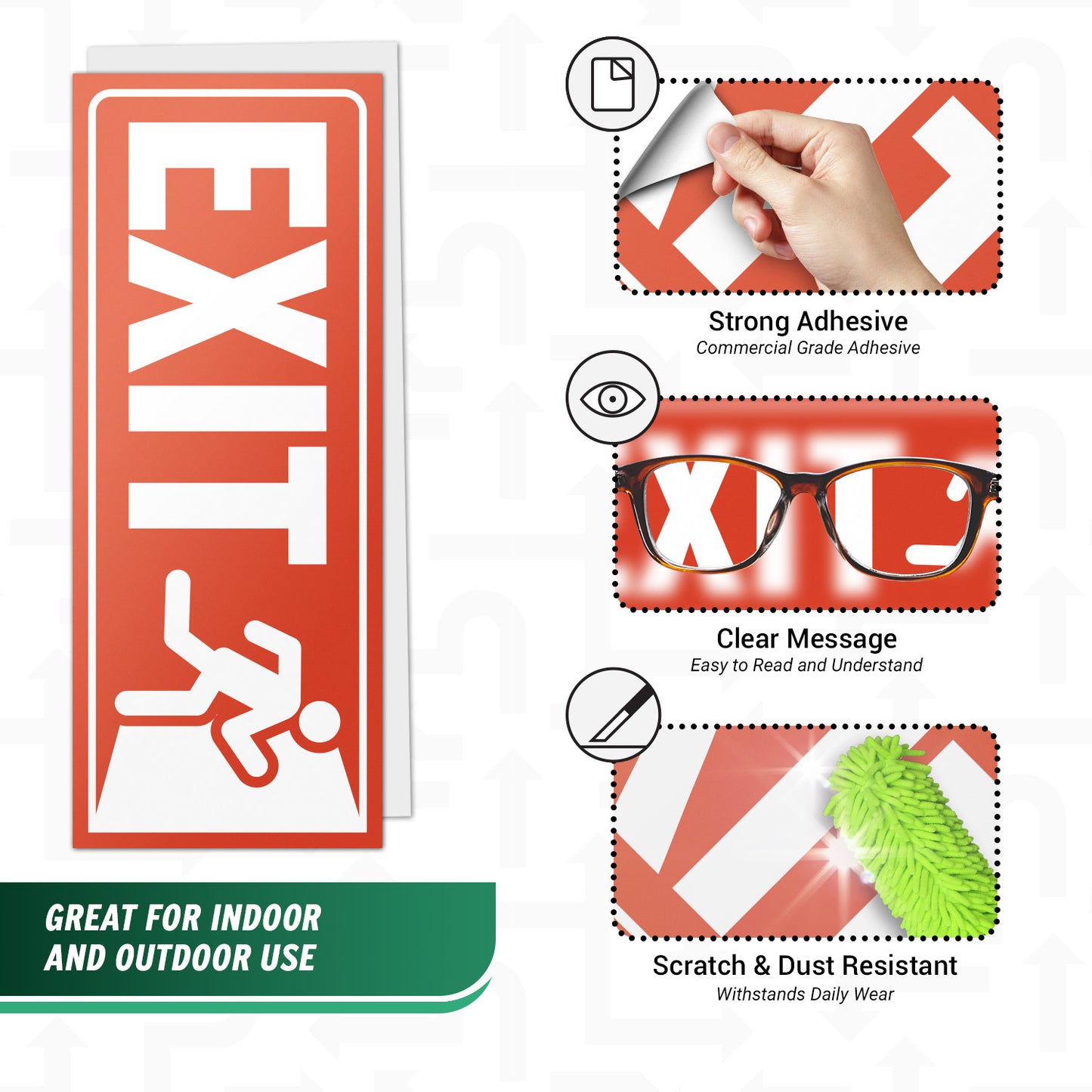 10 x 4in Exit Signs: Red Vinyl Durable Decal