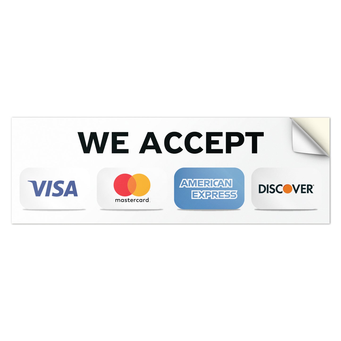 9 x 3in Payment Sticker: We Accept Credit Cards Decal