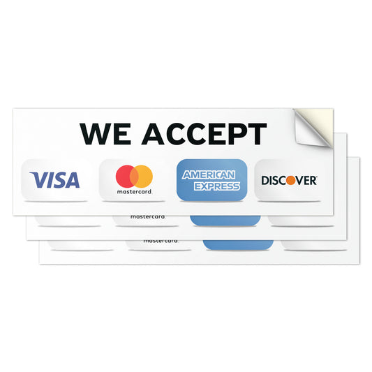 9 x 3in Payment Sticker: We Accept Credit Cards Decal