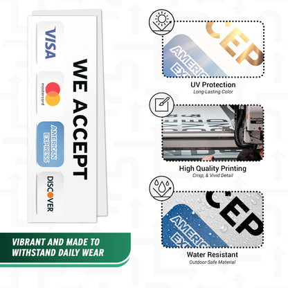 9 x 3in Payment Sticker: We Accept Credit Cards Decal