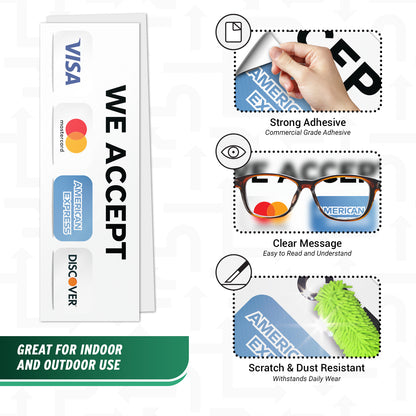 9 x 3in Payment Sticker: We Accept Credit Cards Decal