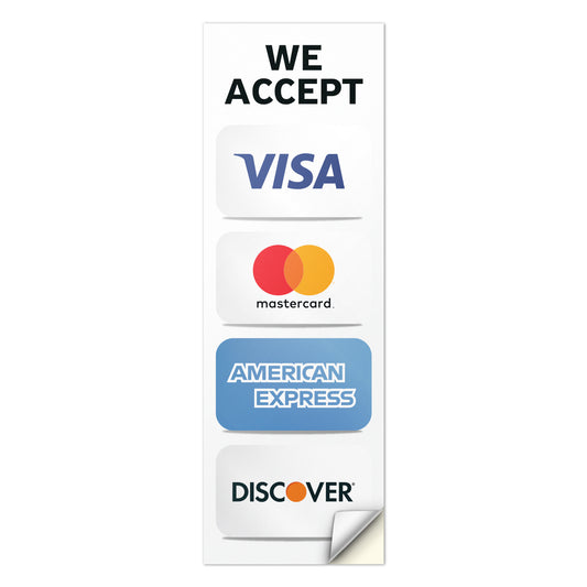 3 x 9in Payment Sticker: We Accept 4 Forms of Credit Cards Sticker