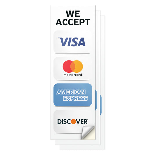 3 x 9in Payment Sticker: We Accept 4 Forms of Credit Cards Sticker
