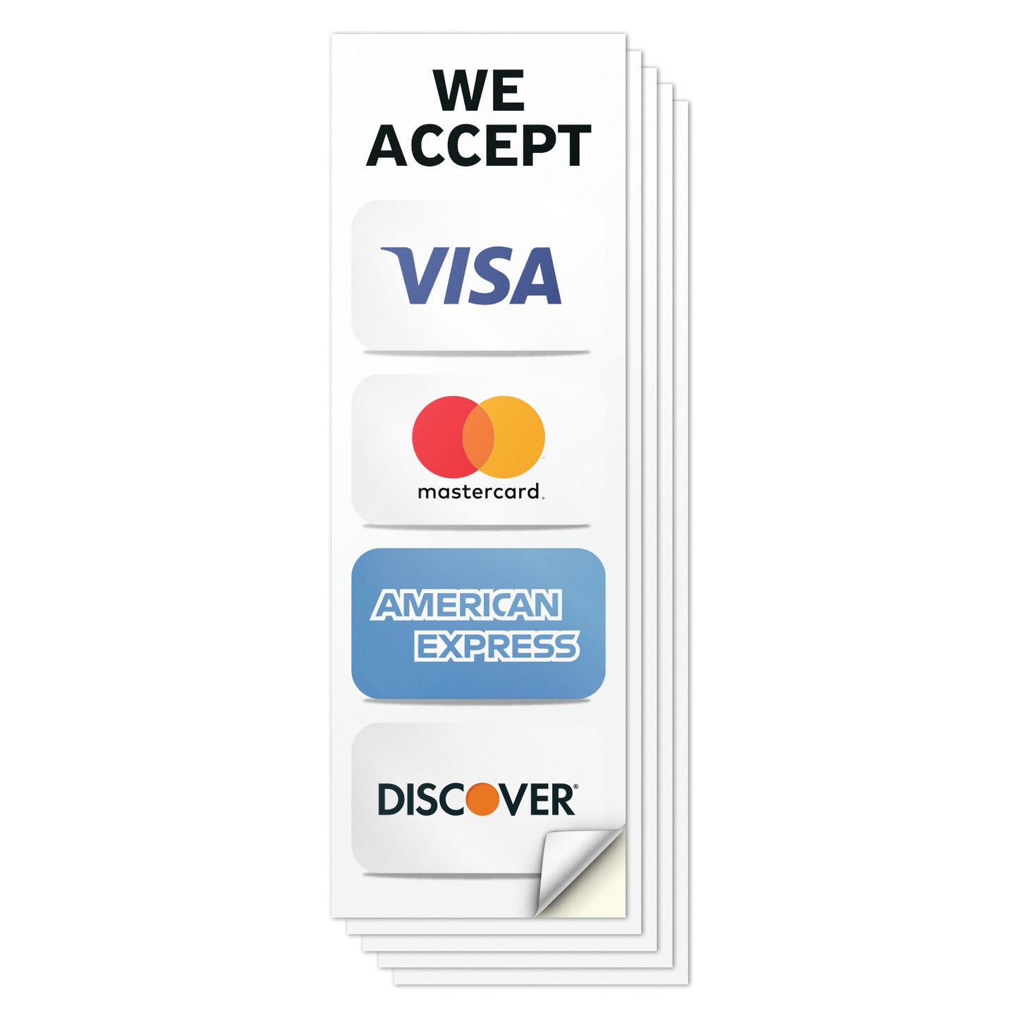 3 x 9in Payment Sticker: We Accept 4 Forms of Credit Cards Sticker