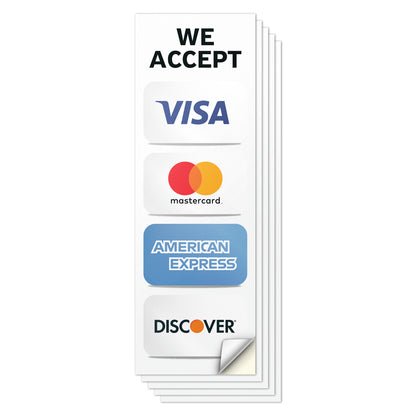 3 x 9in Payment Sticker: We Accept 4 Forms of Credit Cards Sticker