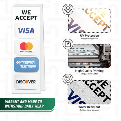 3 x 9in Payment Sticker: We Accept 4 Forms of Credit Cards Sticker