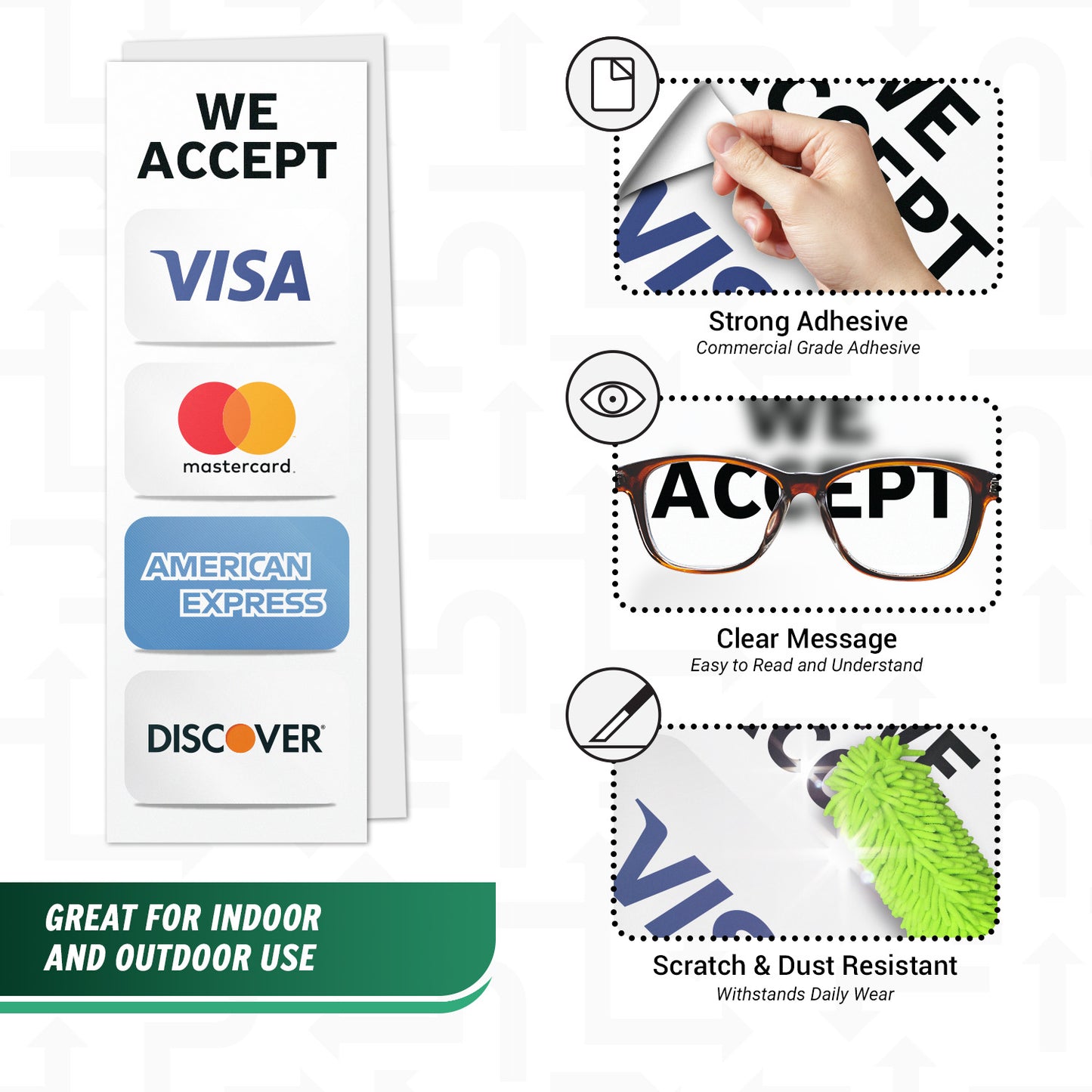 3 x 9in Payment Sticker: We Accept 4 Forms of Credit Cards Sticker