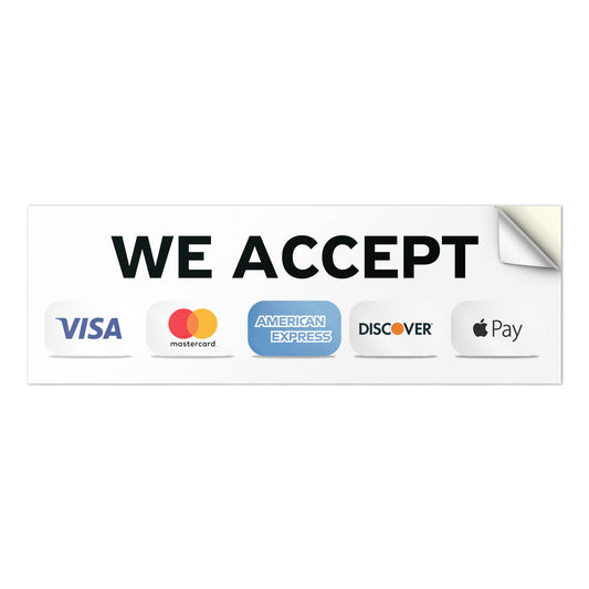 9 x 3in Payment Sticker: We Accept Credit Cards Vinyl Decal