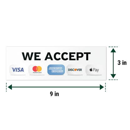 9 x 3in Payment Sticker: We Accept Credit Cards Vinyl Decal