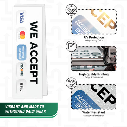 9 x 3in Payment Sticker: We Accept Credit Cards Vinyl Decal