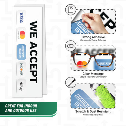 9 x 3in Payment Sticker: We Accept Credit Cards Vinyl Decal